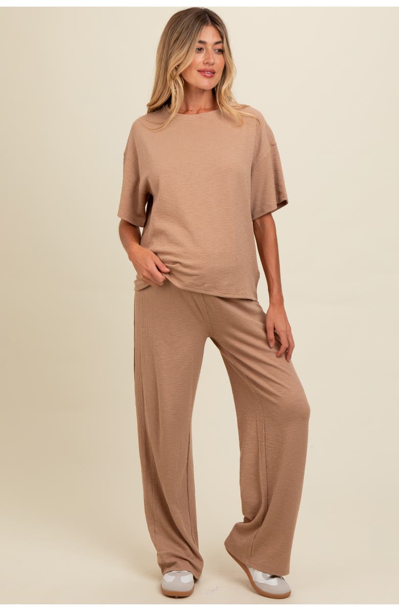 PinkBlush Textured Knit Oversized Tee And Pants Set, Alternate, color, Taupe