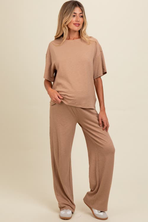 Pinkblush Textured Knit Oversized Tee And Pants Set In Brown