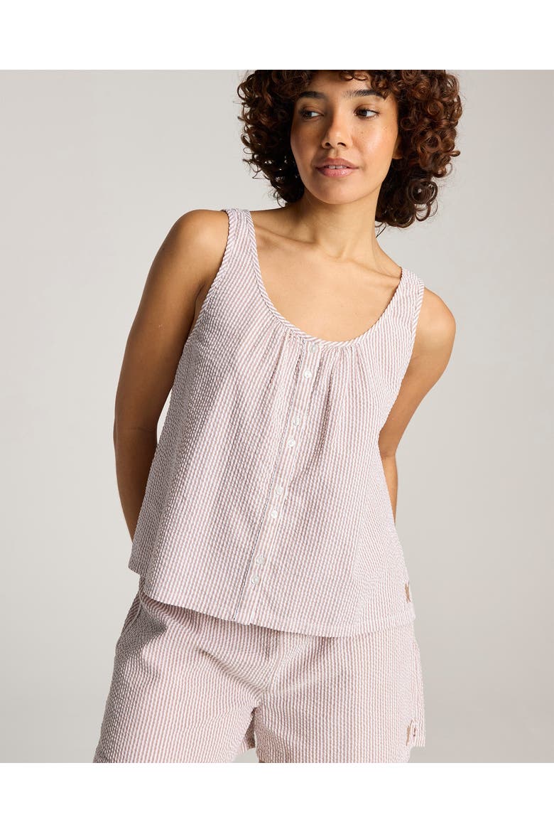 The Seersucker Button Cami Top, Main, color, Mocha Stripe