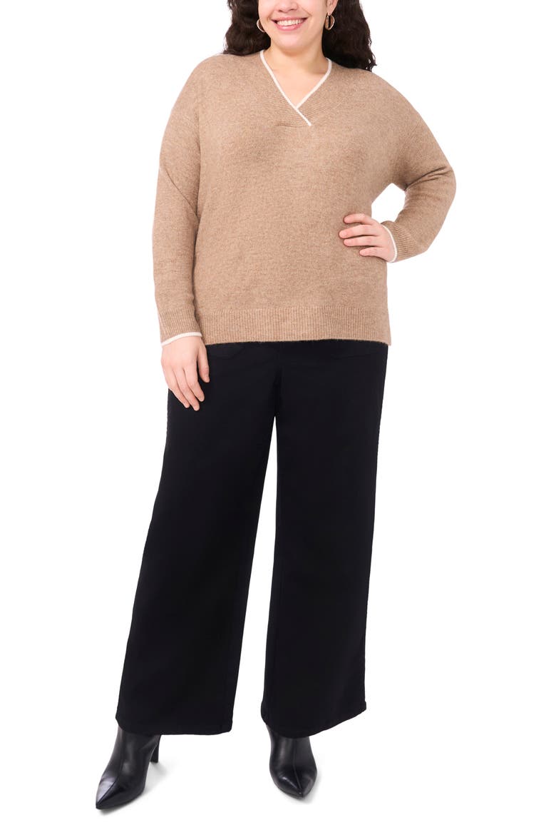 Tipped Cross V-Neck Cozy Sweater, Alternate, color, TAUPE