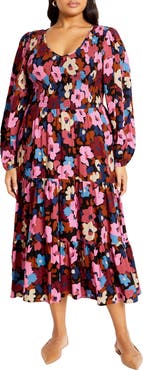 City Chic Jayden Long Sleeve Tiered Dress