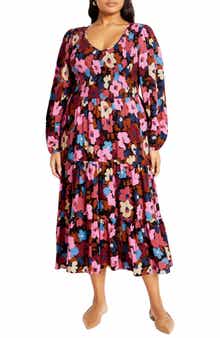 City Chic Jayden Long Sleeve Tiered Dress