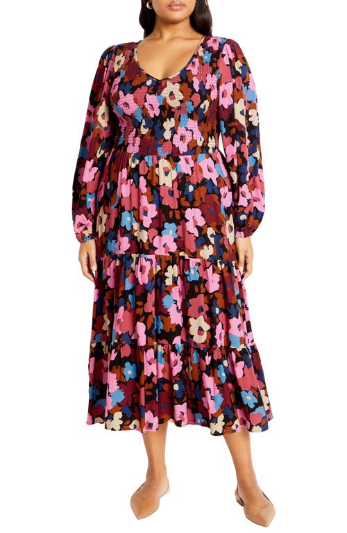 City Chic Jayden Long Sleeve Tiered Dress In Sugar Coated
