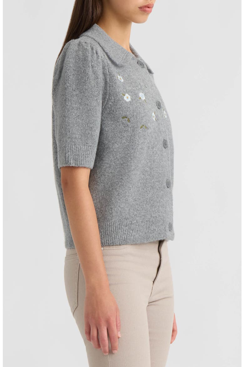 Embroidered Collared Short Sleeve Sweater, Alternate, color, MEDIUM GREY MIX