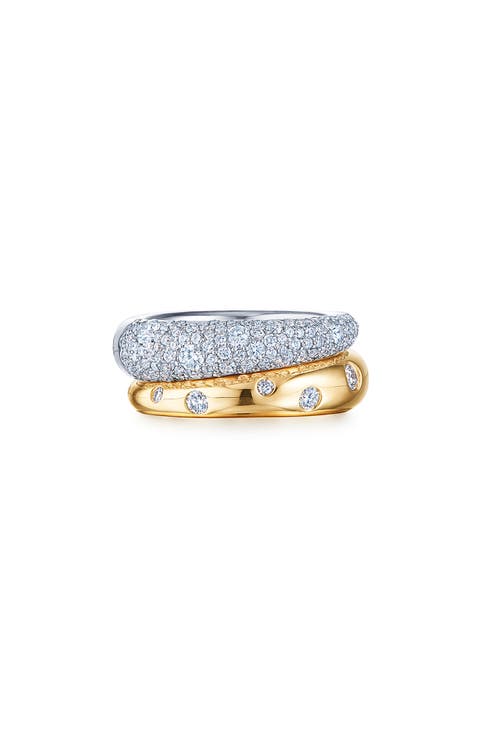 Cobblestone 18k Gold Diamond Double Band Ring