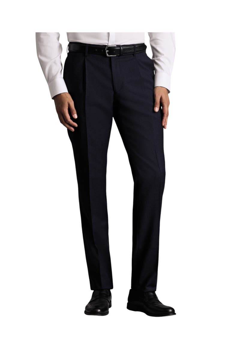 Charles Tyrwhitt Stretch Wool Slim Fit Pleated Pants, Main, color, Navy