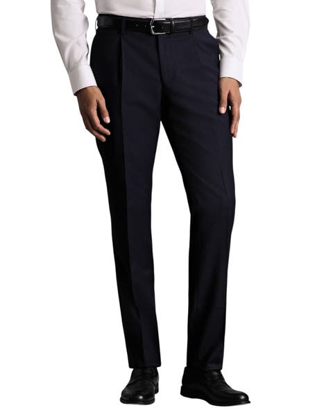 Stretch Wool Slim Fit Pleated Pants