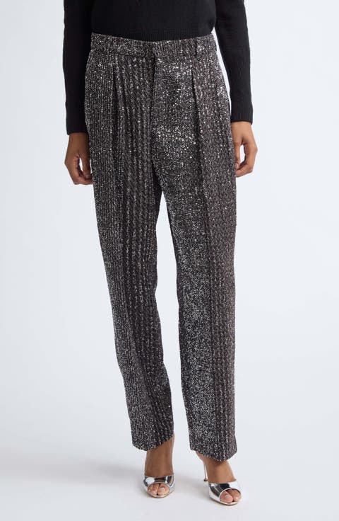 Sequin Metallic Wide Leg Pants