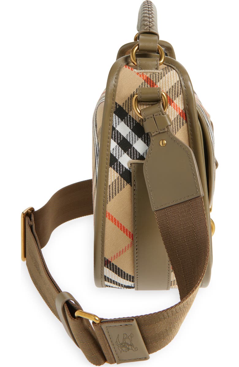 Burberry Small B Clip Check Messenger Bag, Alternate, color, Sand