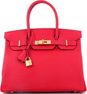 Pre-Owned Hermes Birkin Handbag Red Epsom with Gold Hardware 30