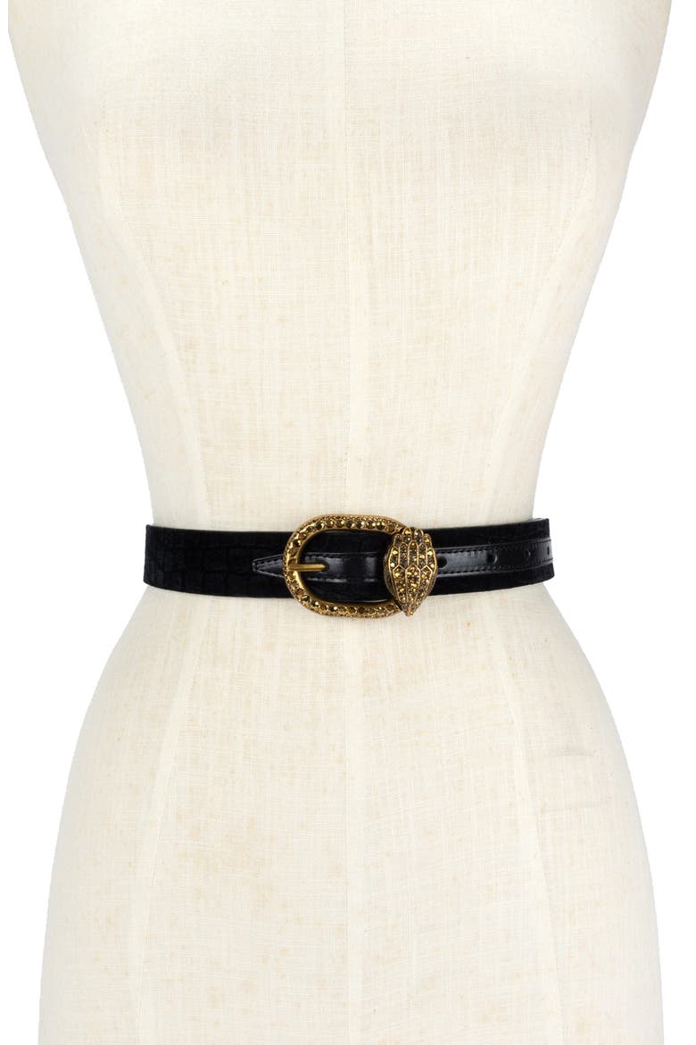 Croc Embossed Velvet Belt, Alternate, color, BLACK/ANTIQUE BRASS