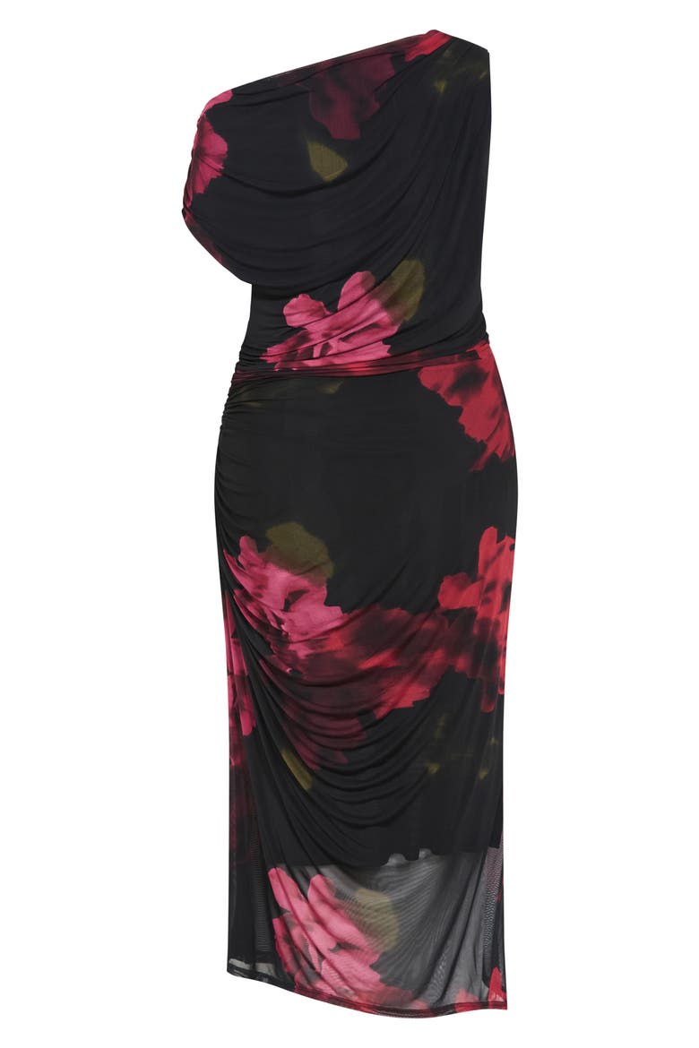 Abstract Floral One-Shoulder Mesh Dress, Alternate, color, VIVID GARDEN