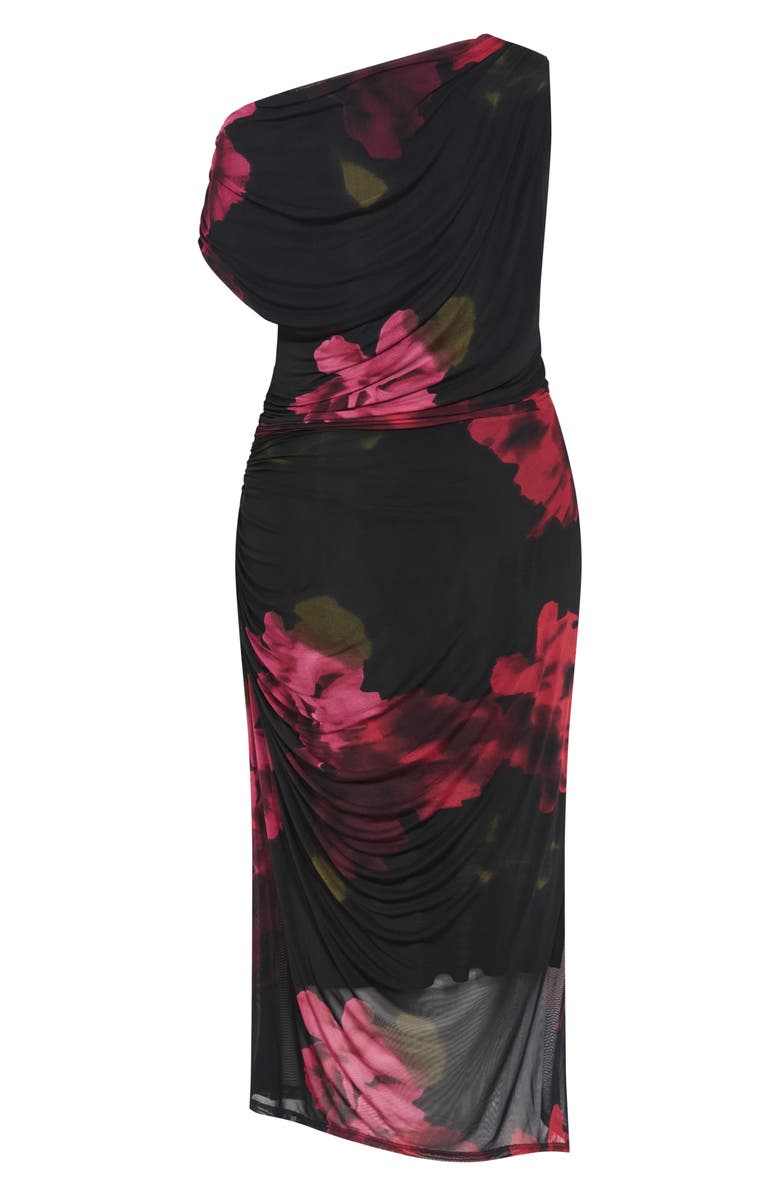 City Chic Abstract Floral One-Shoulder Mesh Dress, Alternate, color, 