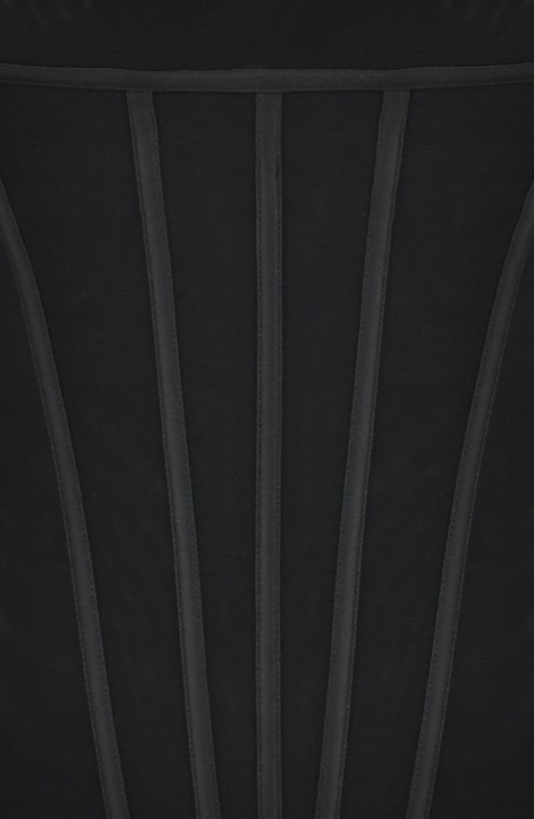 HOUSE OF CB Stella Crop Feather Trim Mesh Corset Top, Alternate, color,