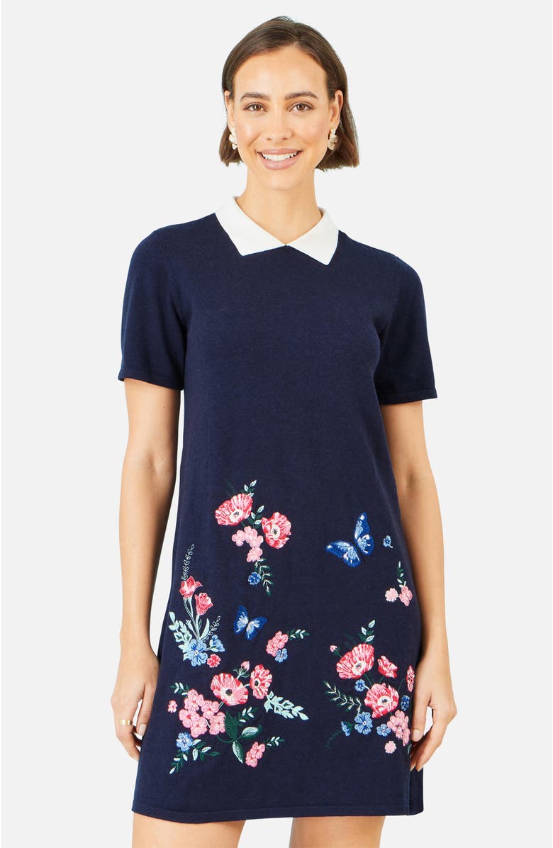Yumi Embroidered Knitted Floral Tunic, Alternate, color, Navy