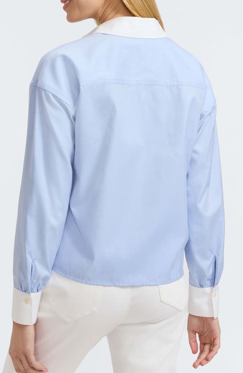 Foxcroft Marina Contrast Trim Cotton Button-up Shirt In Soft Blue