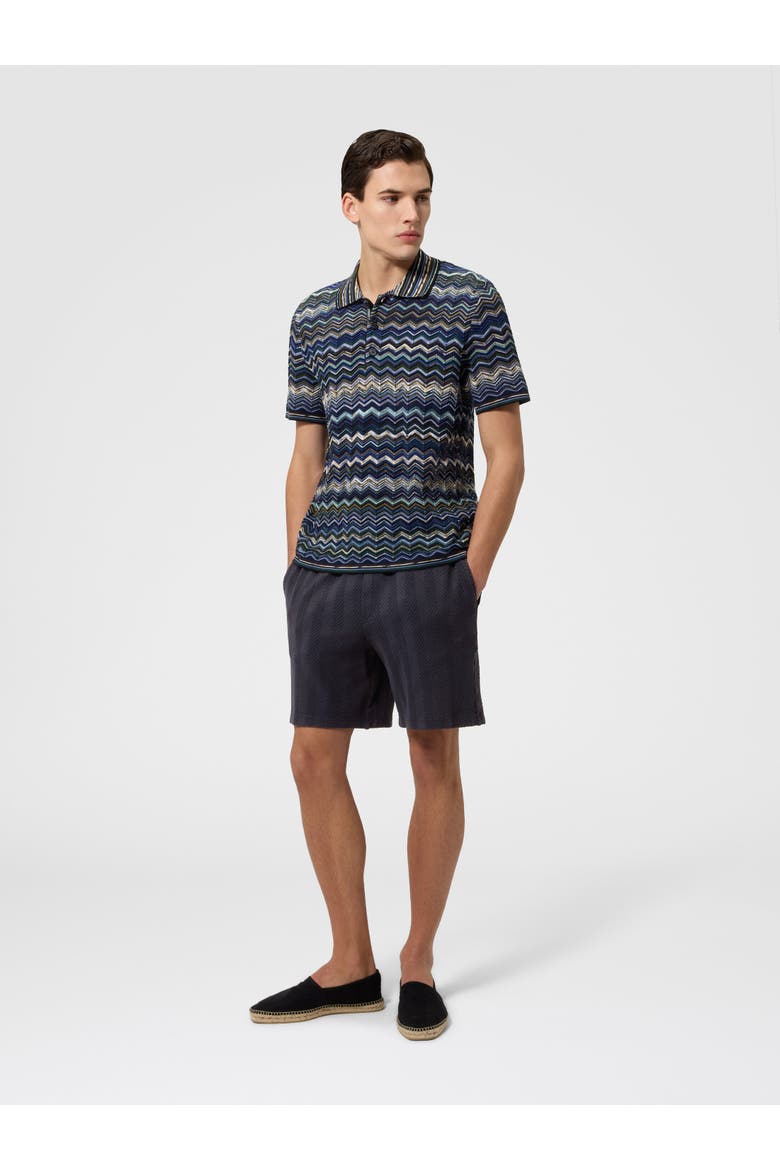 Bermuda Shorts In Cotton And Viscose With Tone-on-tone Zigzag Pattern, Alternate, color, Navy