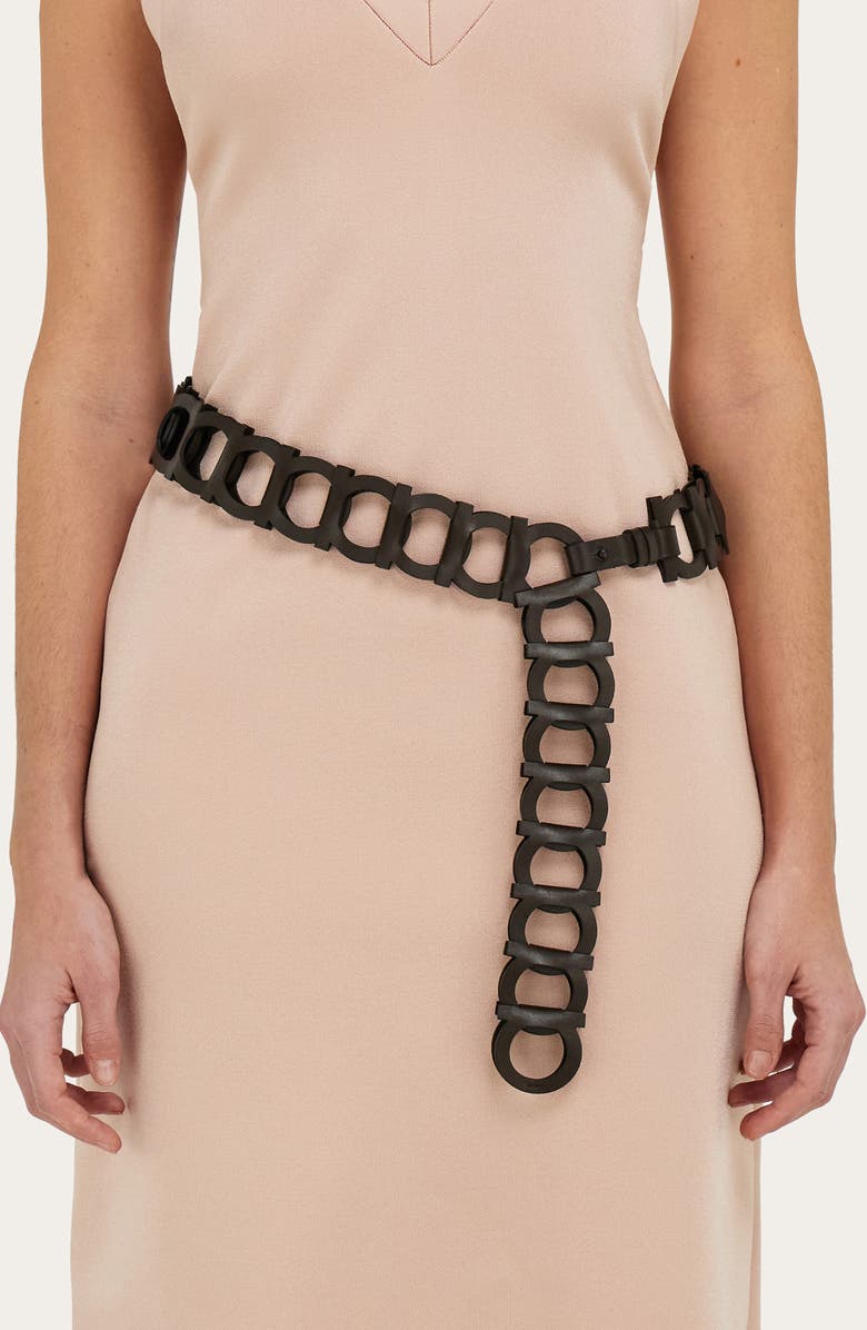 FERRAGAMO Gancini Link Leather Belt, Alternate, color, Testa Di Moro