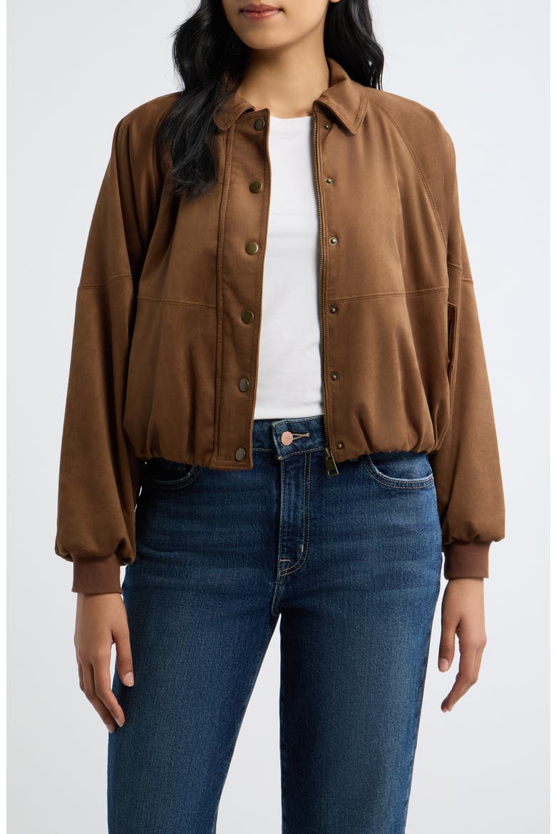 Snap Front Faux Suede Jacket, Main, color, CAMEL