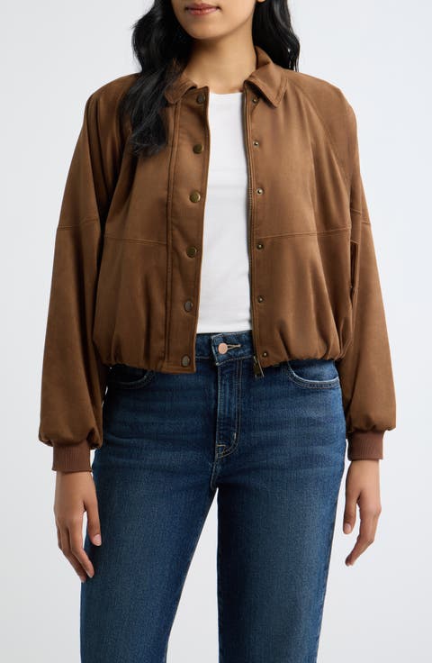 Snap Front Faux Suede Jacket