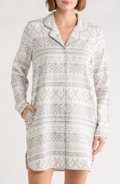 Print Flannel Long Sleeve Nightgown