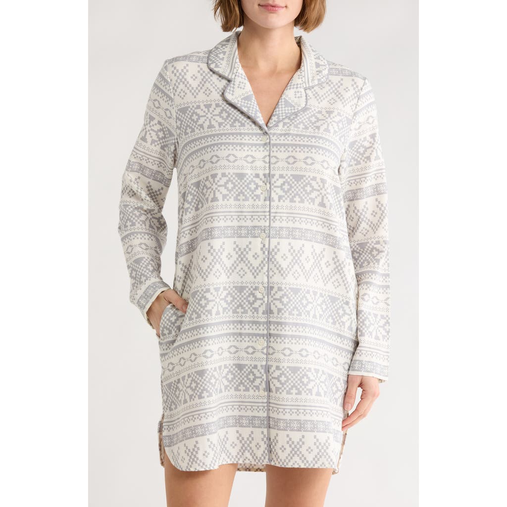 Nordstrom Rack Dreamy Tree Print Flannel Long Sleeve Nightgown In Gray