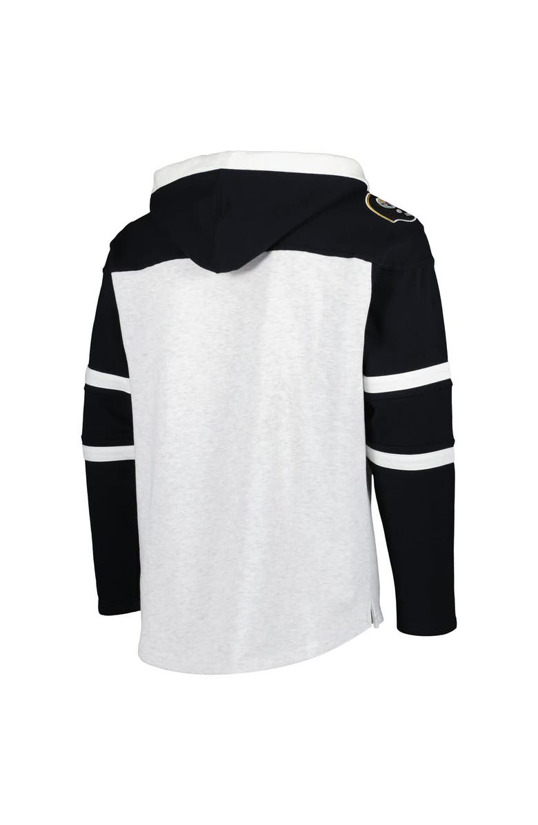 '47 Men's '47 Pittsburgh Steelers Heather Gray Historic Logo Gridiron Lace-Up Pullover Hoodie, Alternate, color, Gray