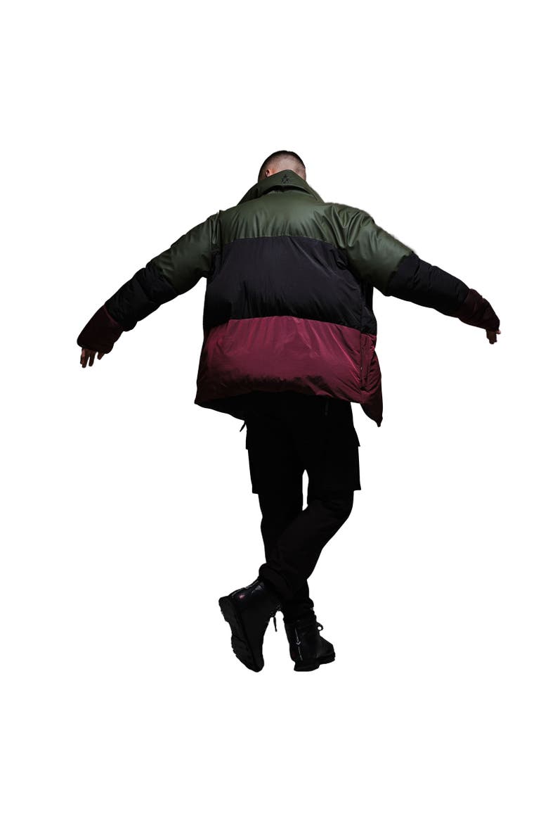 Christian Lacroix Barbegal Baffled Padded Jacket, Alternate, color, Dark Khaki and Black