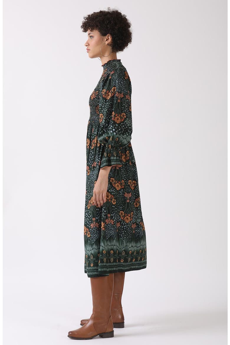 Aurnia Smocked Long Sleeve Midi Dress, Alternate, color, GREEN