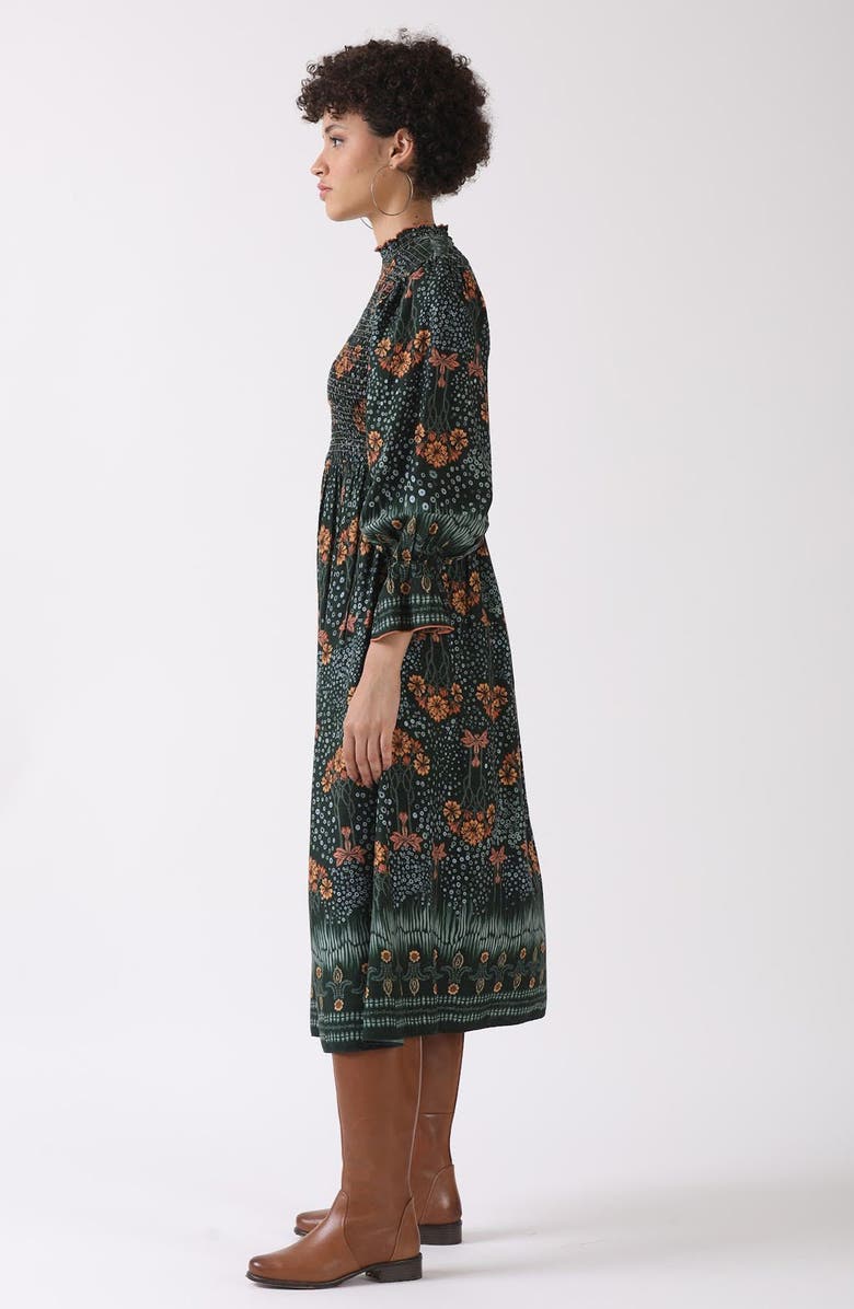 Celina Moon Aurnia Smocked Long Sleeve Midi Dress, Alternate, color, Green