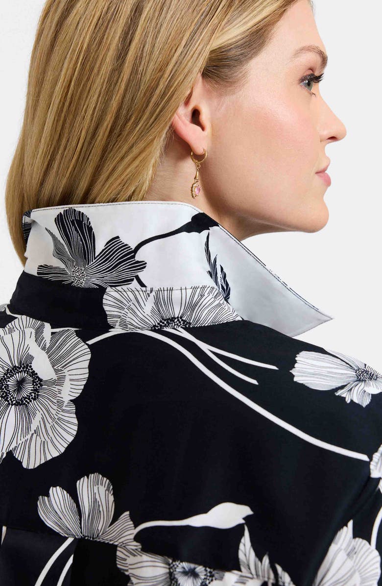 Foxcroft Marina Poppy Print Cotton Button-Up Shirt, Alternate, color, Black/ White