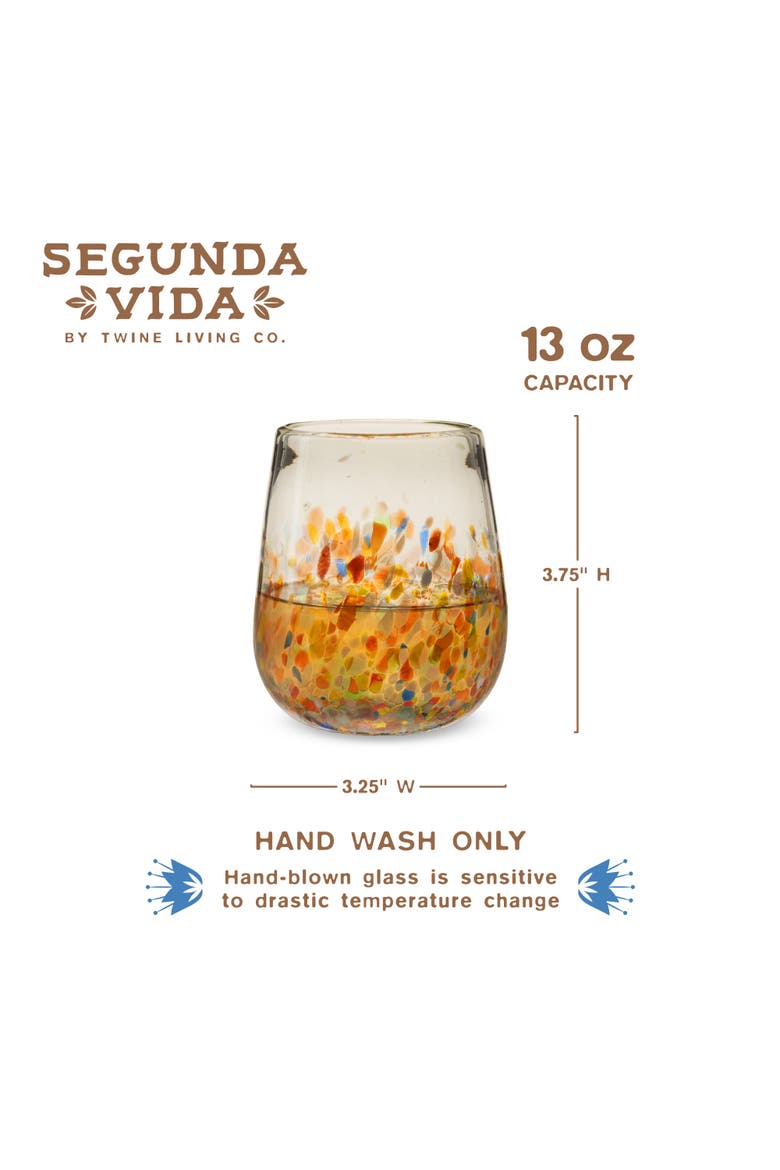 Segunda Vida Artistico Recycled Stemless Wine Glasses Set of 2, Alternate, color, Multicolor