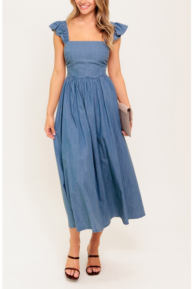 Cap Sleeve Chambray Midi Dress, Alternate, color, INDIGO