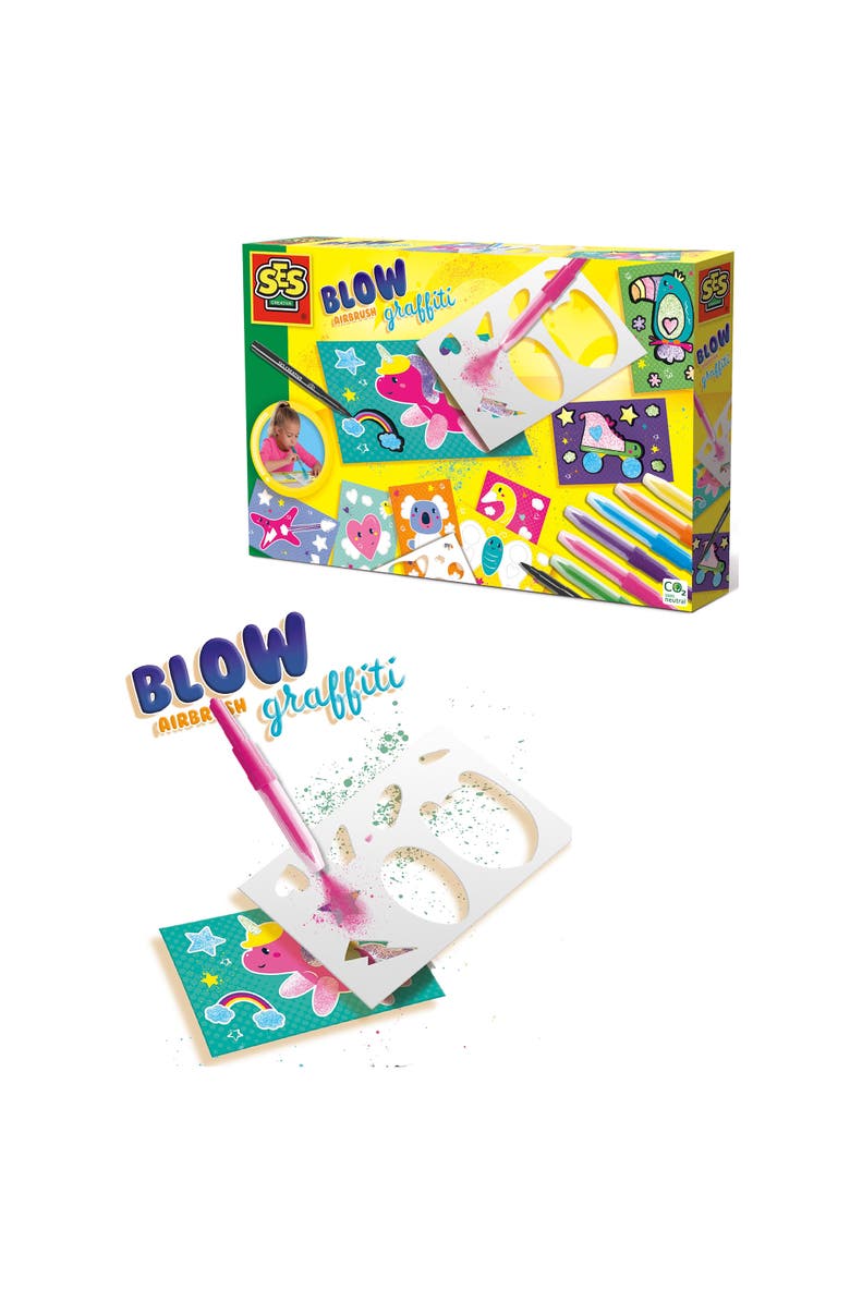 SES Creative Blow Airbrush Graffiti Kit Diy Art & Craft Set, Age 6+, Alternate, color, Multicolored