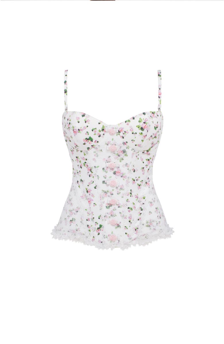 Milla Romantic Corset With Rosebud Appliques, Main, color, Apple Blossom