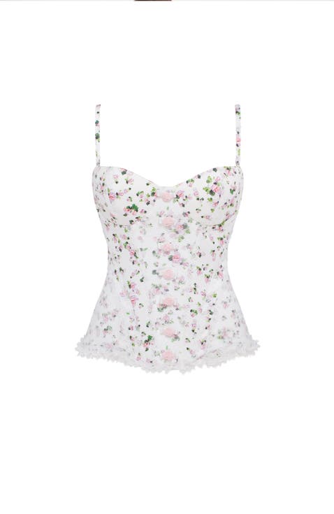 Romantic Corset With Rosebud Appliques