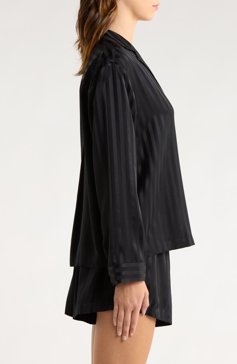 Lunya Stripe Washable Silk Button-Up Short Pajamas, Alternate, color, Immersed Black Jacquard