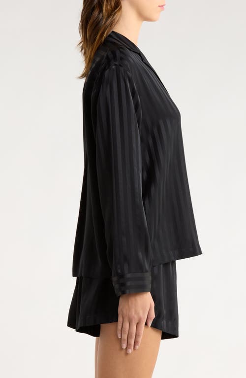 Lunya Stripe Washable Silk Button-up Short Pajamas In Black