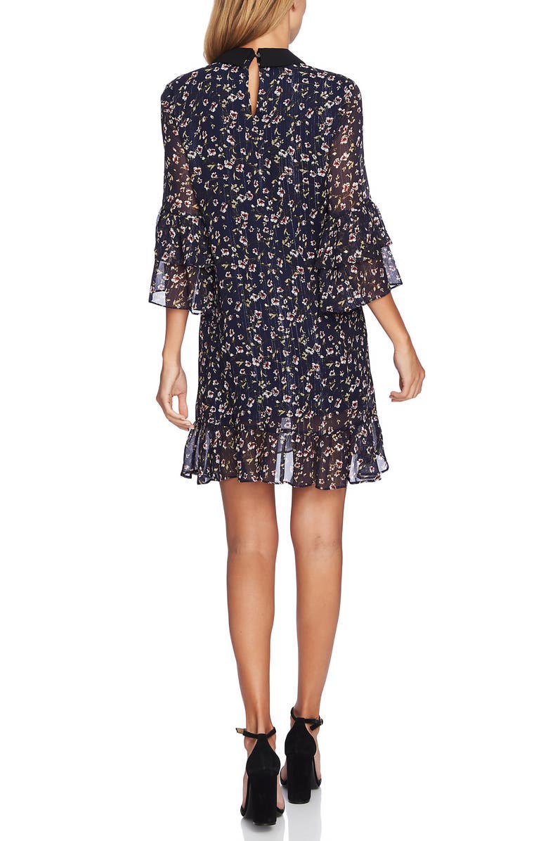 CeCe Festive Metallic Stripe Floral Ruffle Dress, Alternate, color, 