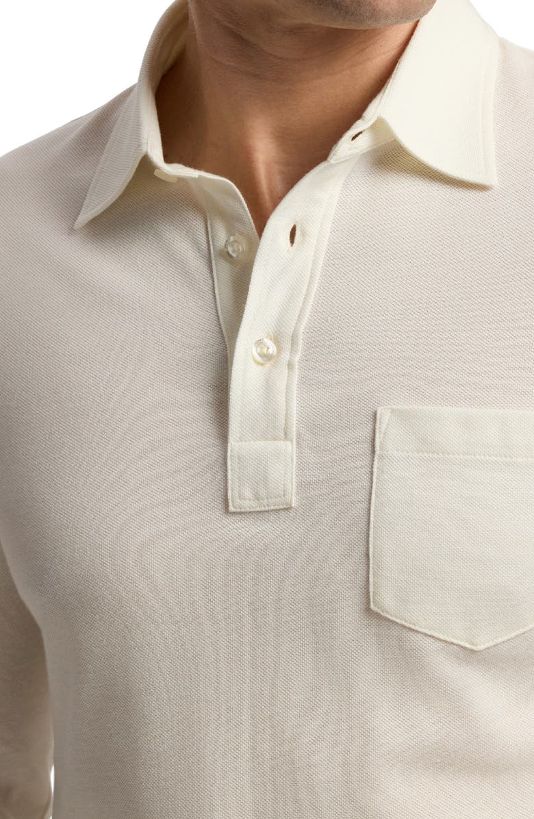 Ralph Lauren Purple Label Long Sleeve Cotton & Cashmere Piqué Pocket Polo, Alternate, color, Classic White