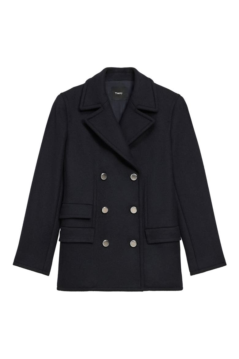 Double Breasted Wool Peacoat Blazer, Alternate, color, BALTIC