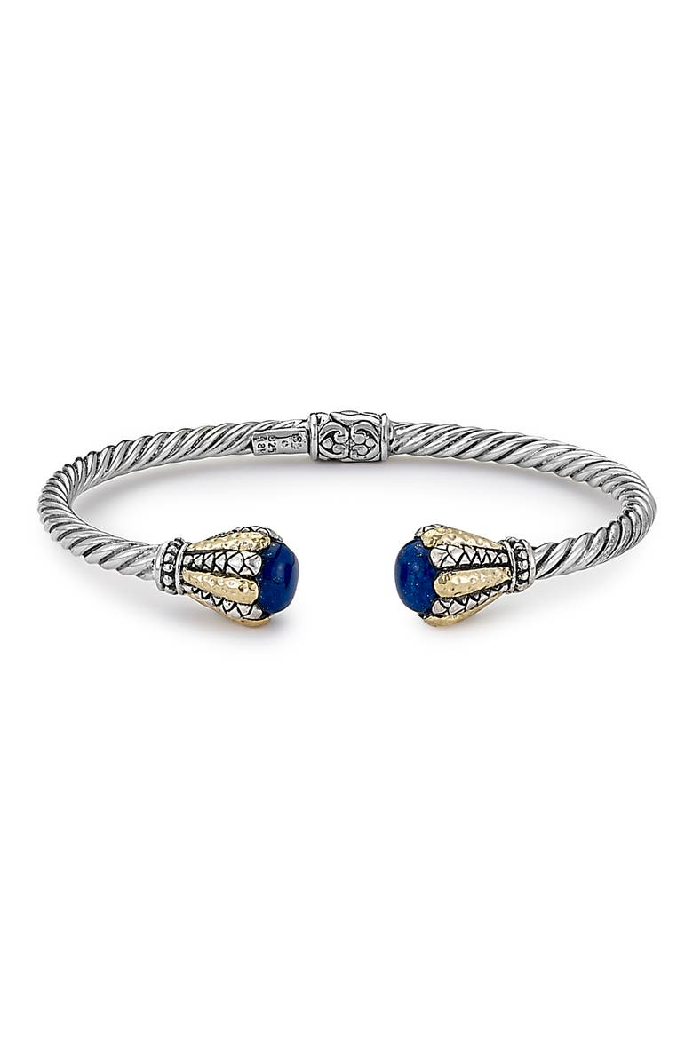 Sterling Silver & 18K Gold Twisted Cable Hinge Bangle, Main, color, BLUE