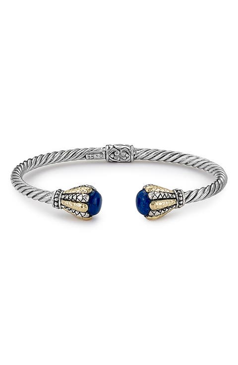 Sterling Silver & 18K Gold Twisted Cable Hinge Bangle