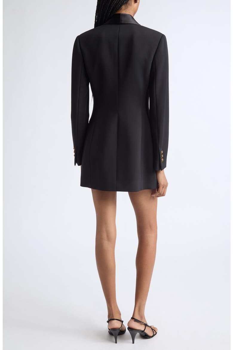 Satin Trim Stretch Wool Jacket Minidress, Alternate, color, BLACK