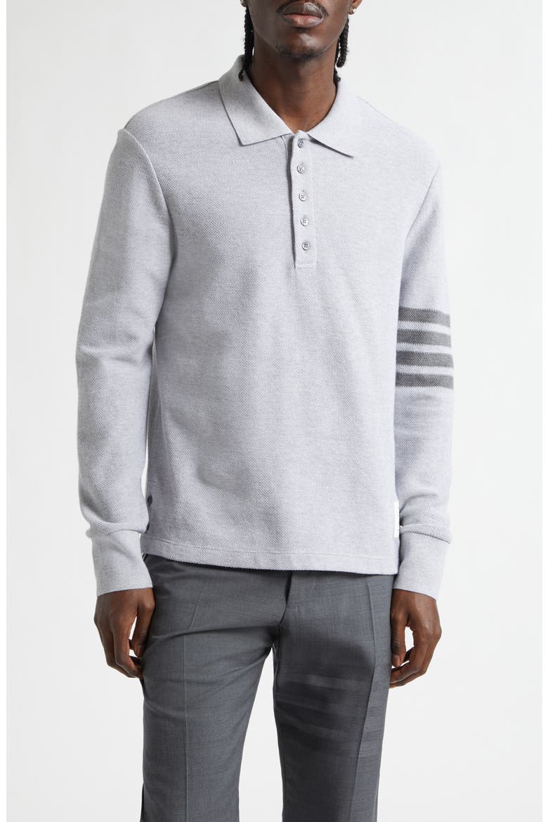 4-Bar Long Sleeve Cotton Piqué Polo, Main, color, PALE GREY