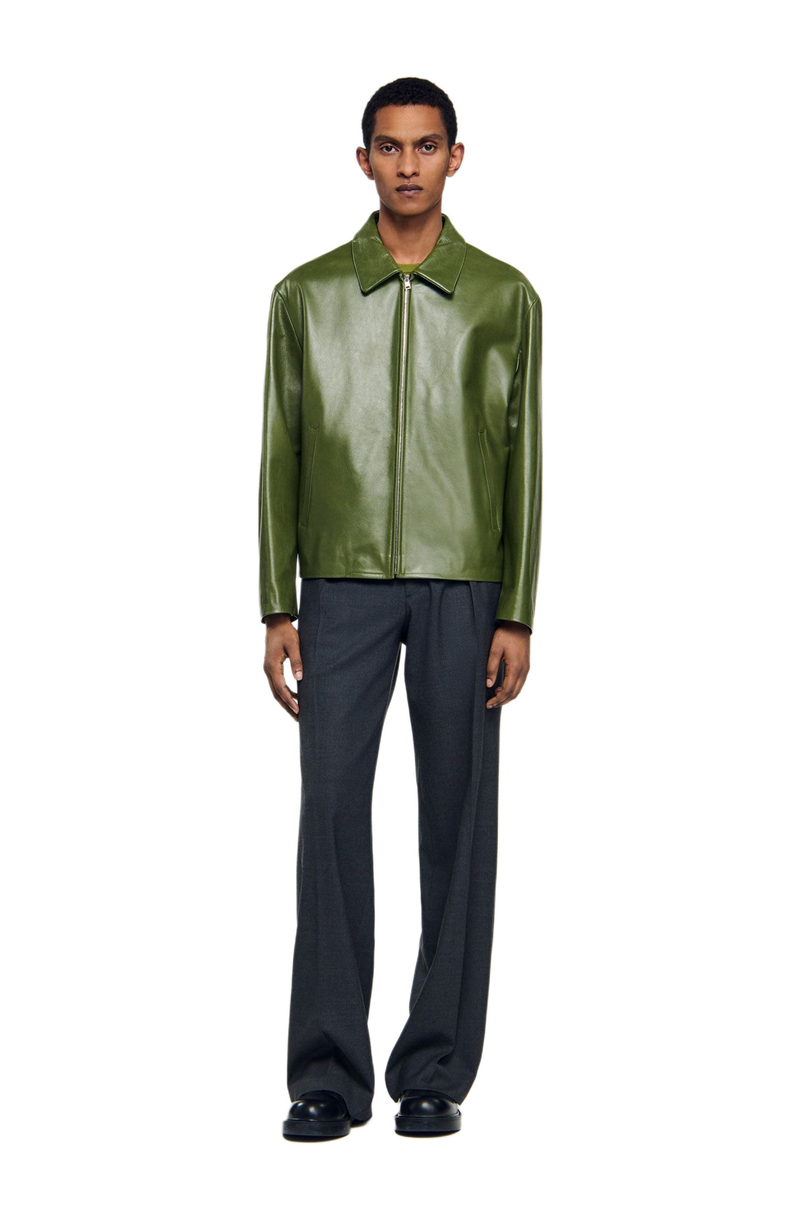 Zip-up wing collar leather jacket