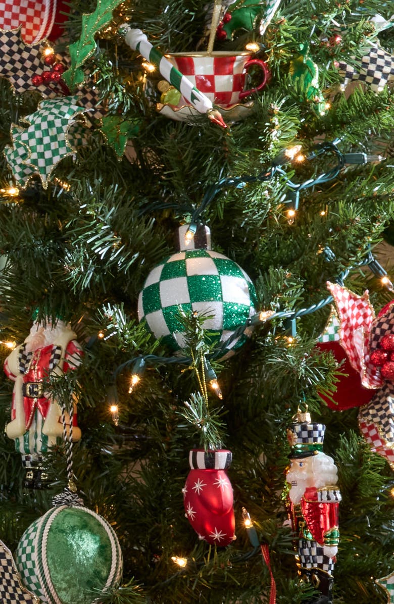 MACKENZIE CHILDS Check it Out Set of 6 Glass Ball Ornaments, Alternate, color, Red