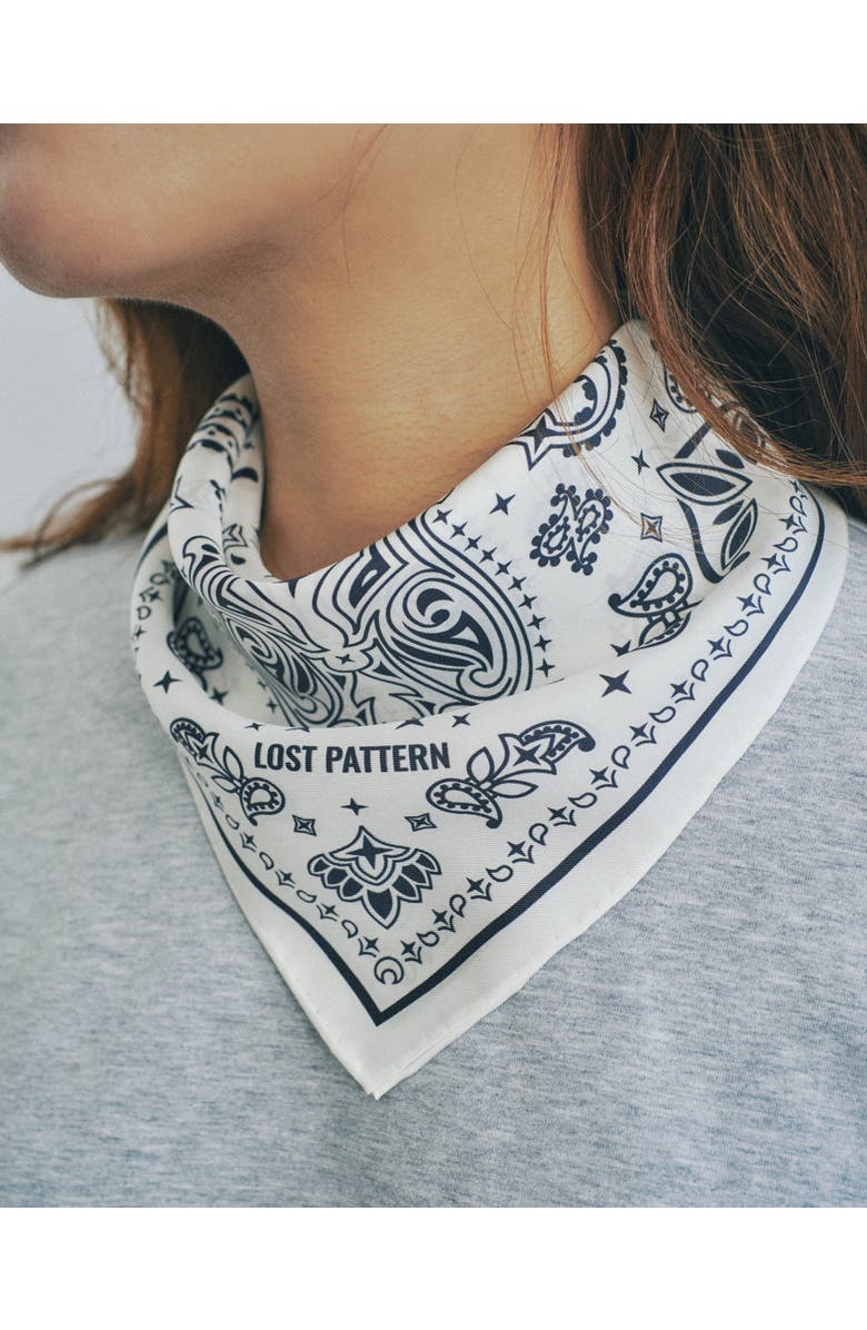 Lost Pattern "Paisley" Silk Bandana Scarf, Alternate, color, Moonlight White