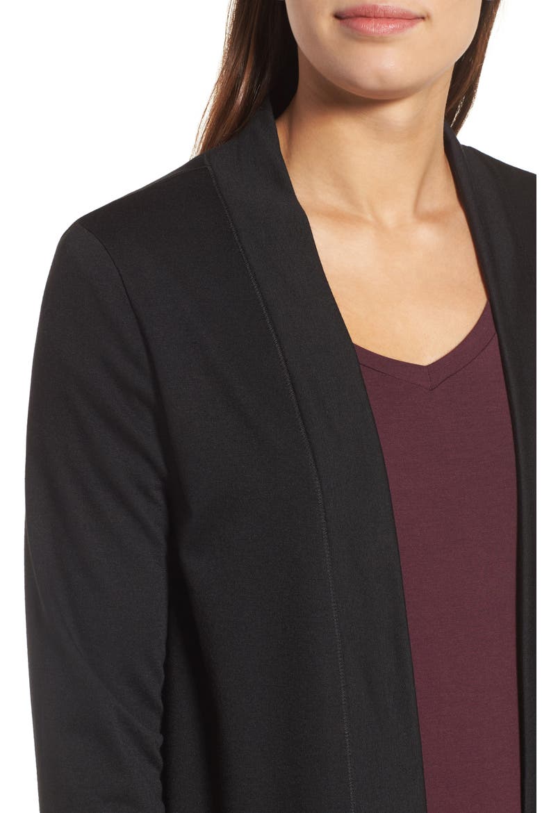 Long French Terry Cardigan, Alternate, color, BLACK
