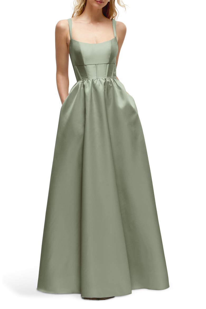 Sleeveless Corset Satin Gown, Main, color, SAGE